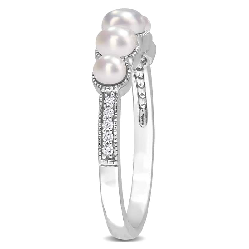 Miadora Cultured Freshwater Pearl and Diamond Accent Halo Five Stone Ring in 14k White Gold