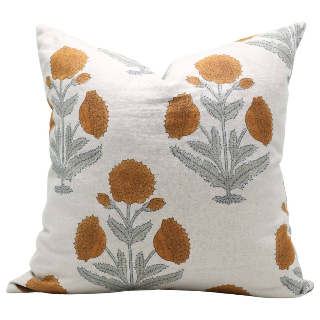 Fabdivine Linen Square Block print pillow Cover - Badshah