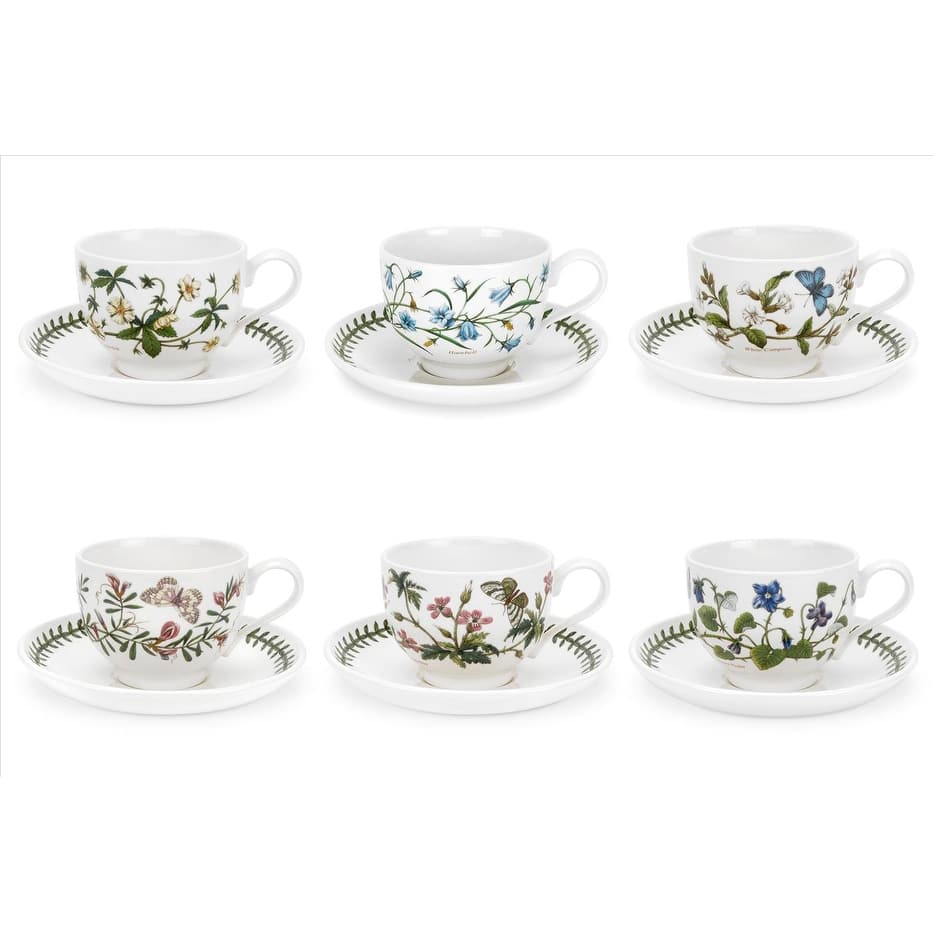 Portmeirion Set of 6 Botanic Garden Teacups and Saucers - 7 oz