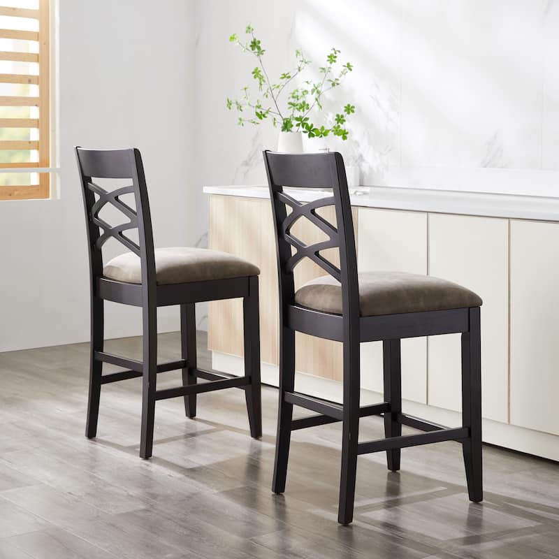 KD Furnishings Moss Heather Seat Wood Double Crossback Counter-height Stools (Set of 2)