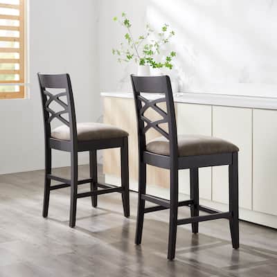 KD Furnishings Moss Heather Seat Wood Double Crossback Counter-height Stools (Set of 2)