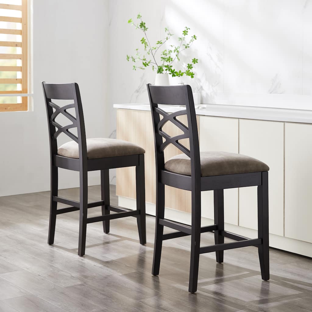 KD Furnishings Moss Heather Seat Wood Double Crossback Counter-height Stools (Set of 2)