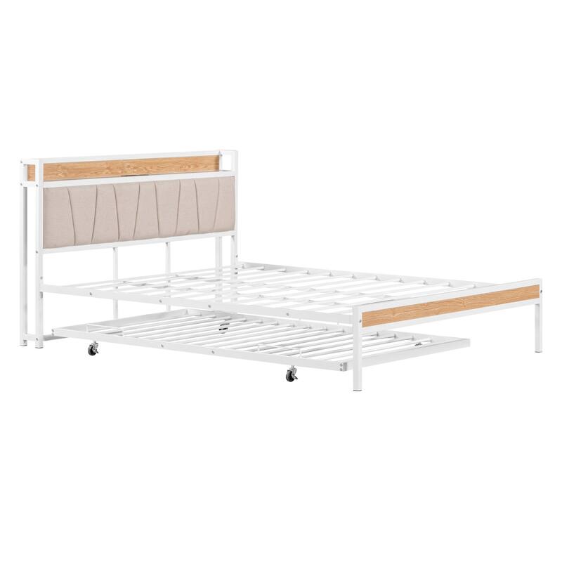 HomeRoots White Metal Queen Bed Frame With Trundle