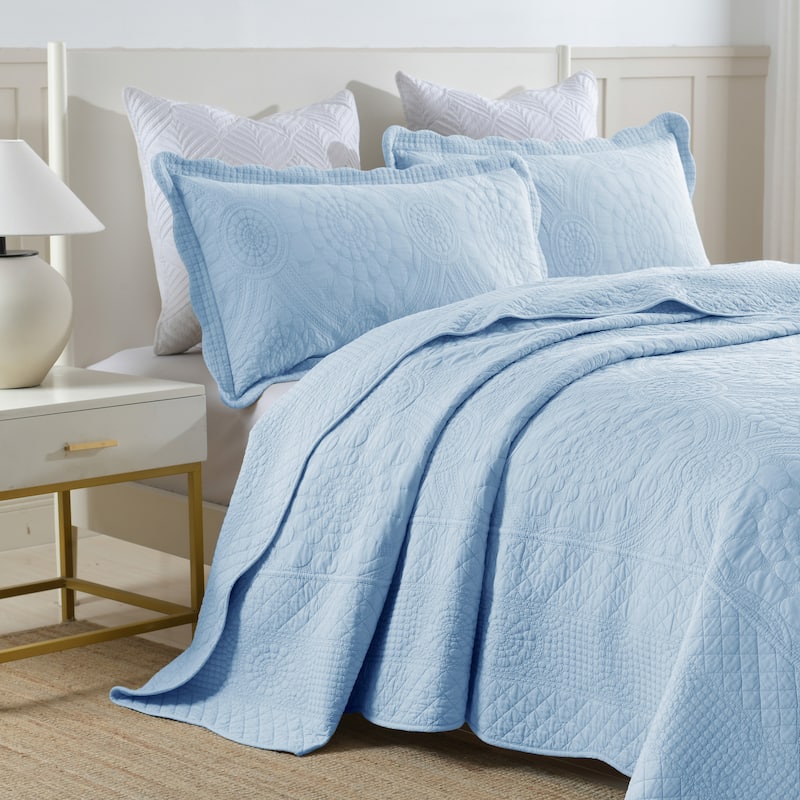 MarCielo 3Pcs 100% Cotton Oversized Quilt Bedspread Coverlet Set TF