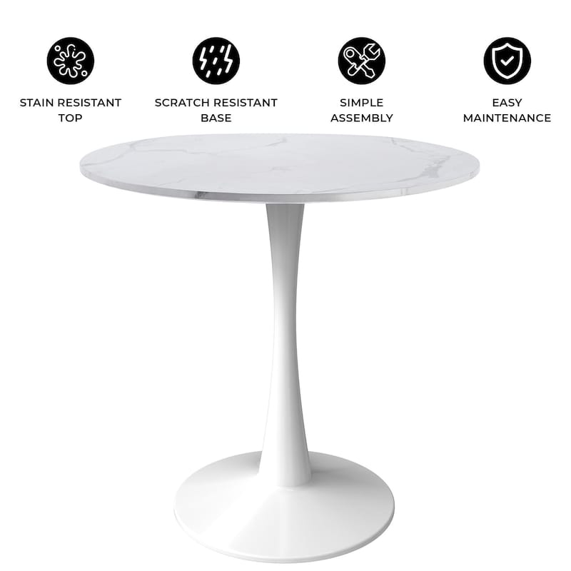 Bristol 35" Round Dining Table with Modern Glass, MDF or Sintered Stone - Sturdy Steel Pedestal Base for Kitchen, Dining, Cafe