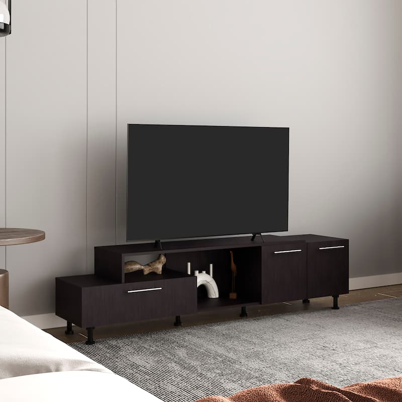 Tv Stand with Sleek design, 3Doors, 1 Shelf 50" TV Capacity,FSC Certified CPSIA Compliant - Black