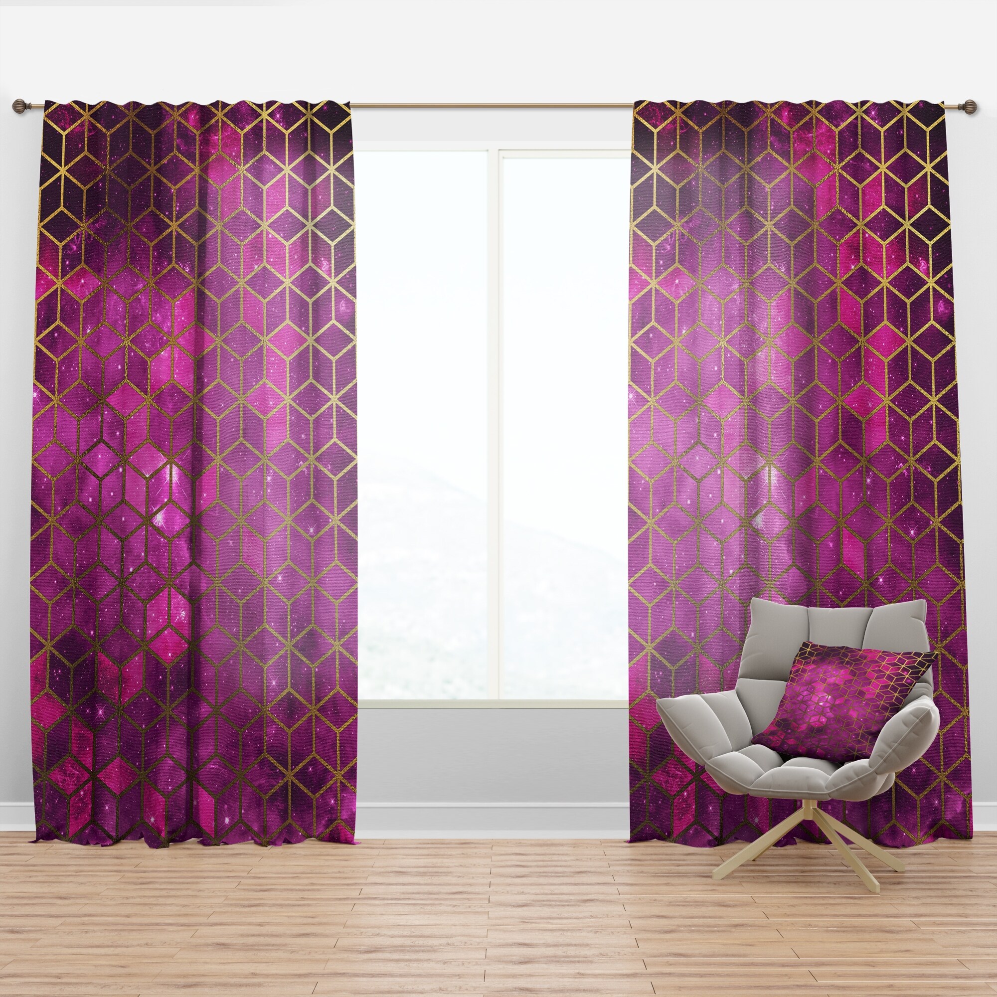 Designart Yellow Cubes Over Pink Night Sky Modern Curtain Panel 32224305 Designart Yellow Cubes Over Pink Night