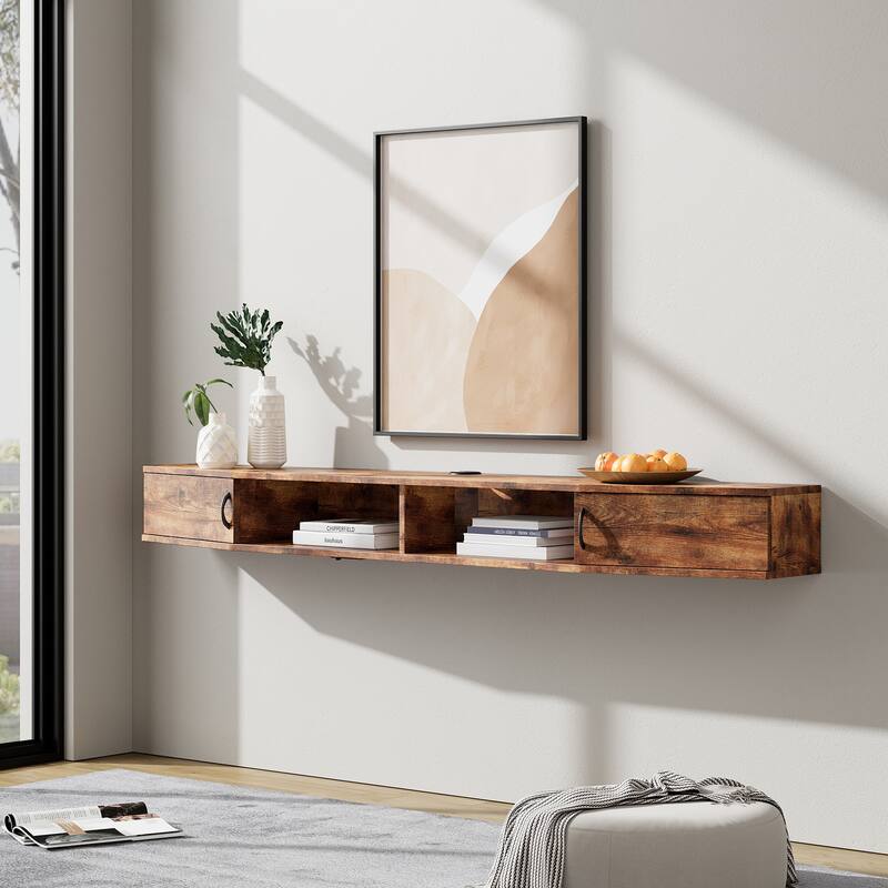 LED Floating TV Stand with Charging Station for 80 inch TV