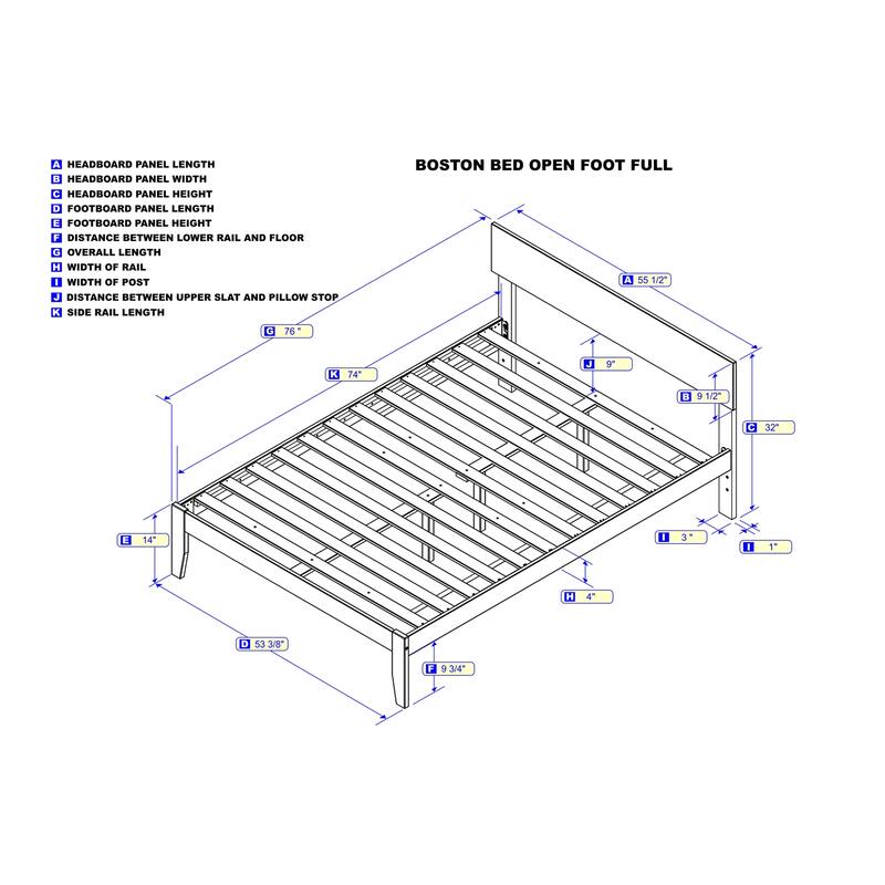 Vogue Full Bed - White Solid Wood Frame, No Box Spring Needed, Slat Kit Included, Easy Assembly