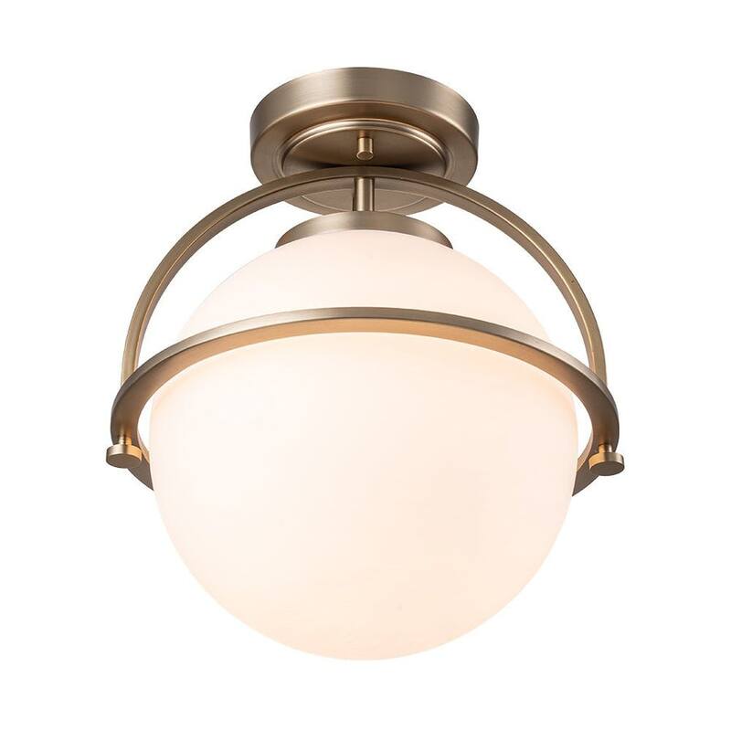 1-Light Frosted Glass Wide Globe Semi Flush Ceiling Light - 13in