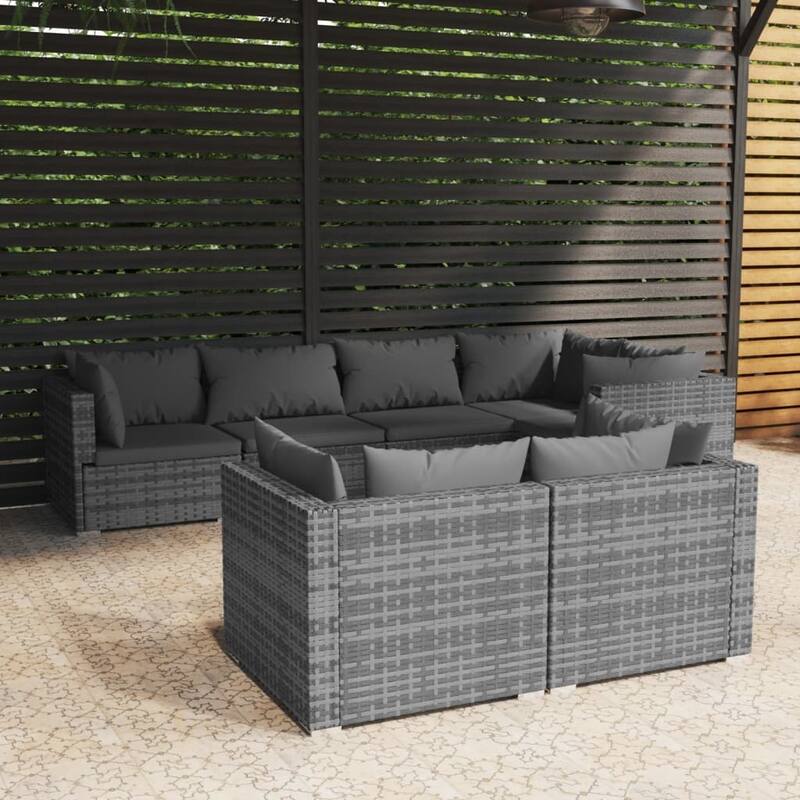 vidaXL Patio Lounge Set Outdoor Sectional Sofa Set Table Garden Poly Rattan - 27.6" x 27.6" x 23.8" - Grey 7 Piece