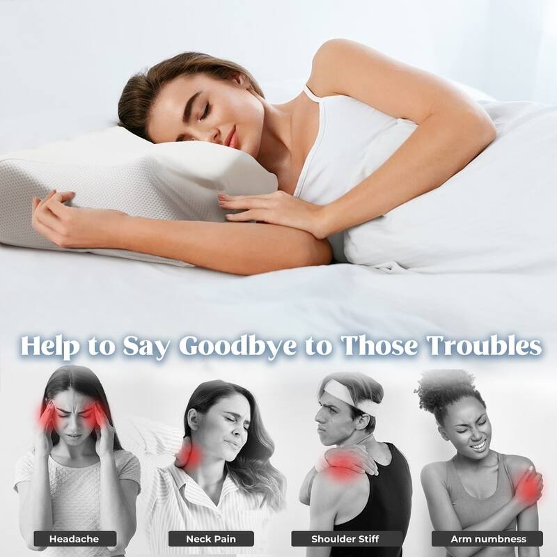 Cooling Gel Memory Foam Contour Pillow, OX Horn Cervical Pillow - White
