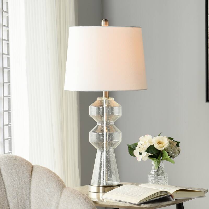 StyleCraft Nova Clear Seeded Glass with Brushed Steel Metal Table Lamp
