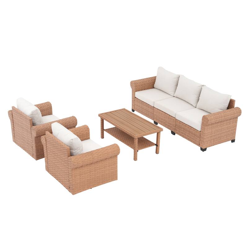 Outdoor 4-Piece Garden Patio Sofa Set, with Swivel Single Chair