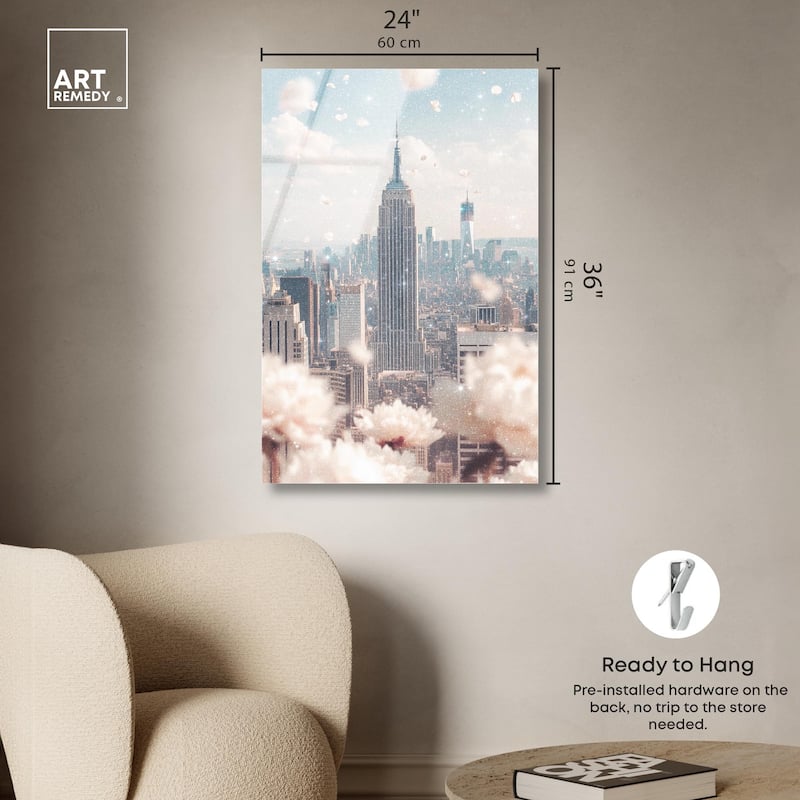 Peonies Over New York Acrylic by Art Remedy, Ready to Hang