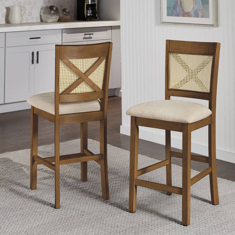Plaga X-Back Cane Accent Counter Height Chair (Set of 2) by iNSPIRE Q Classic - Counter Height - Oak Finish