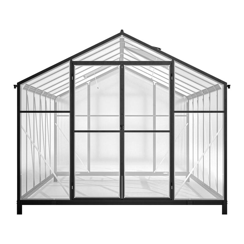 8' x 12' Outdoor Greenhouse, Heavy Duty Polycarbonate Greenhouse, Large Walk-in Greenhouse with Double Doors