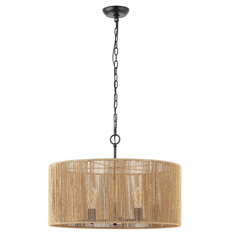 SAFAVIEH Lighting Dinuca 24" Modern & Contemporary Pendant (5-Bulb) - 24" W x 24" D x 80" H - Natural/Black - 24Wx24Dx80H