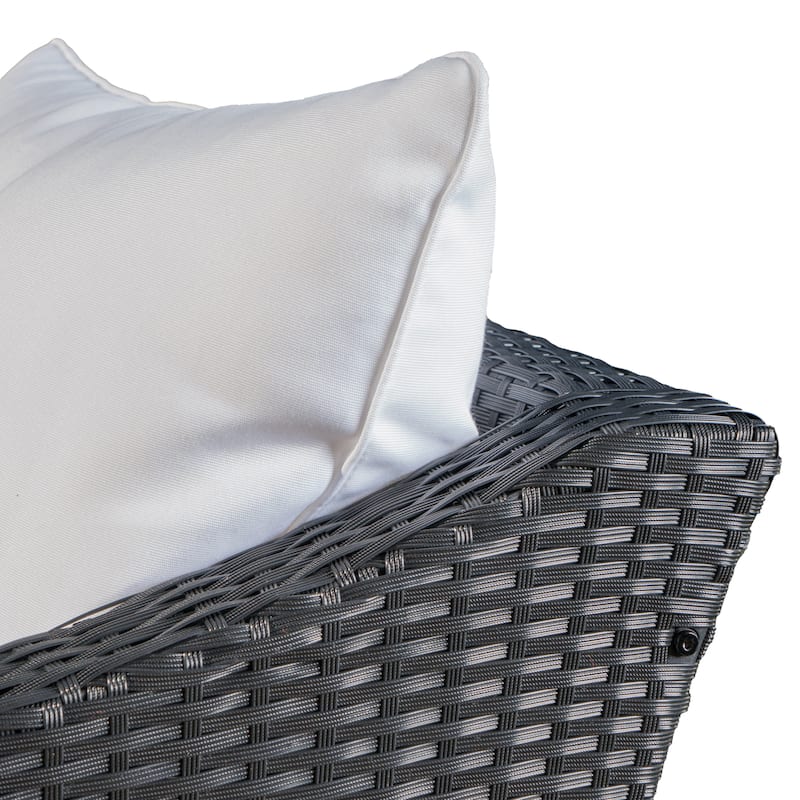 Annie Outdoor Armchair Set of 2, White Fabric, Gray PE Rattan Wicker, Iron
