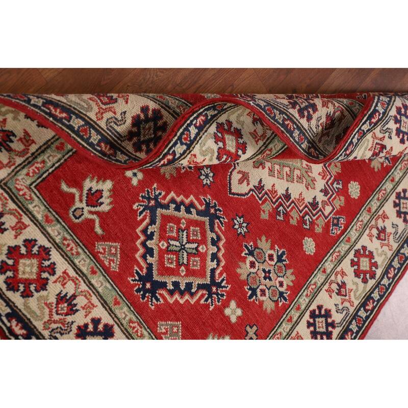 Red Kazak Accent Rug Handmade Oriental Wool Carpet - 3'4"x 4'11"