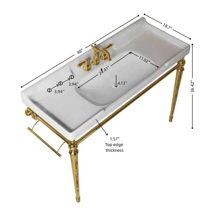 48" Freestanding Bathroom Vanity in Gold with White Ceramic Basin - 47.64'' x 18.5'' x 35.24''