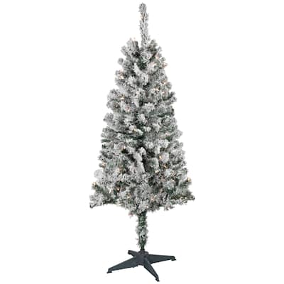 4' Pre-Lit Flocked Pine Artificial Christmas Tree Clear Lights