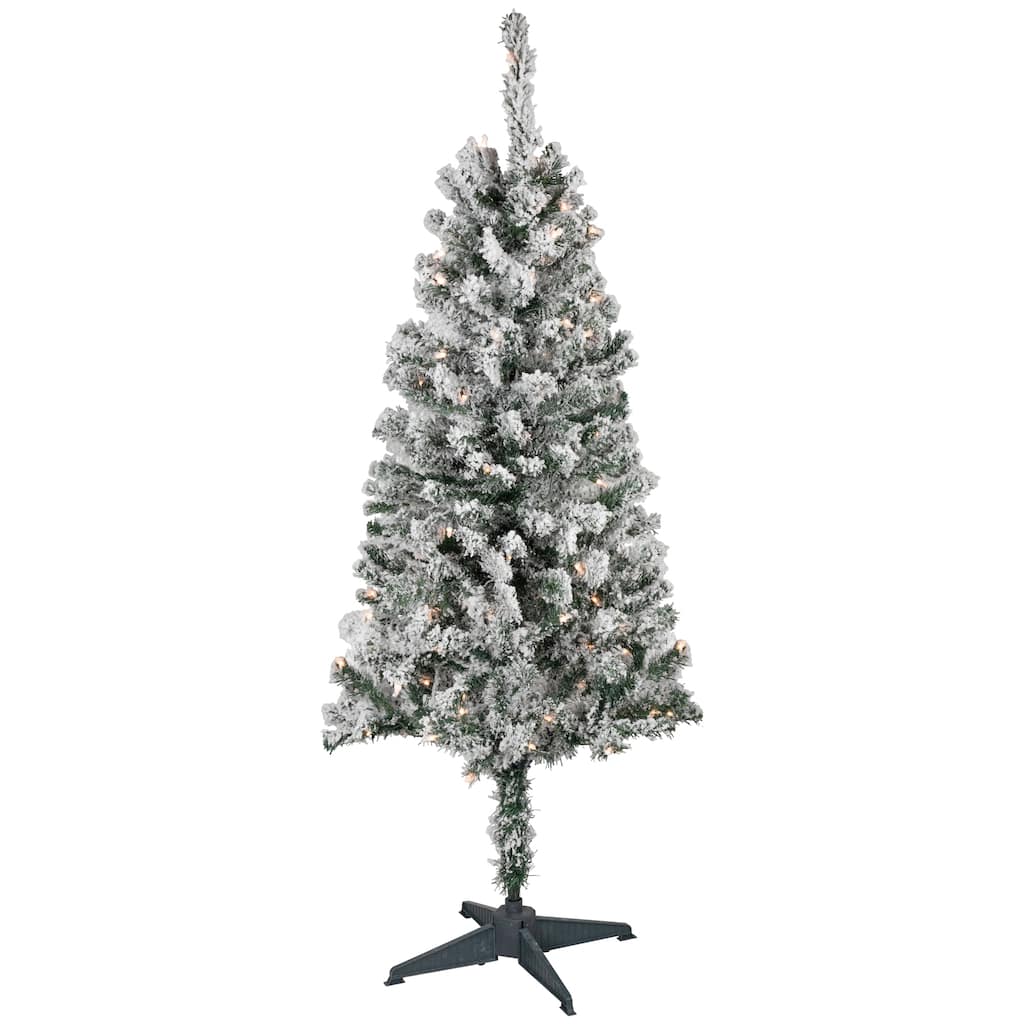 4' Pre-Lit Flocked Pine Artificial Christmas Tree Clear Lights