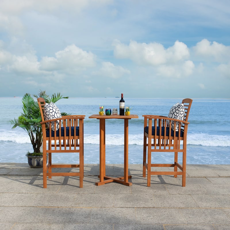 SAFAVIEH Outdoor Sheyla 3-Piece Bar Height Bistro Set - 28Wx28Dx40H