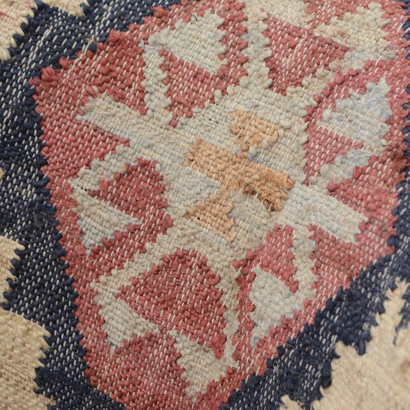 HomeRoots 26" Beige Blue and Red Jute Southwestern Wingback Chair - 26' X '30' X '30