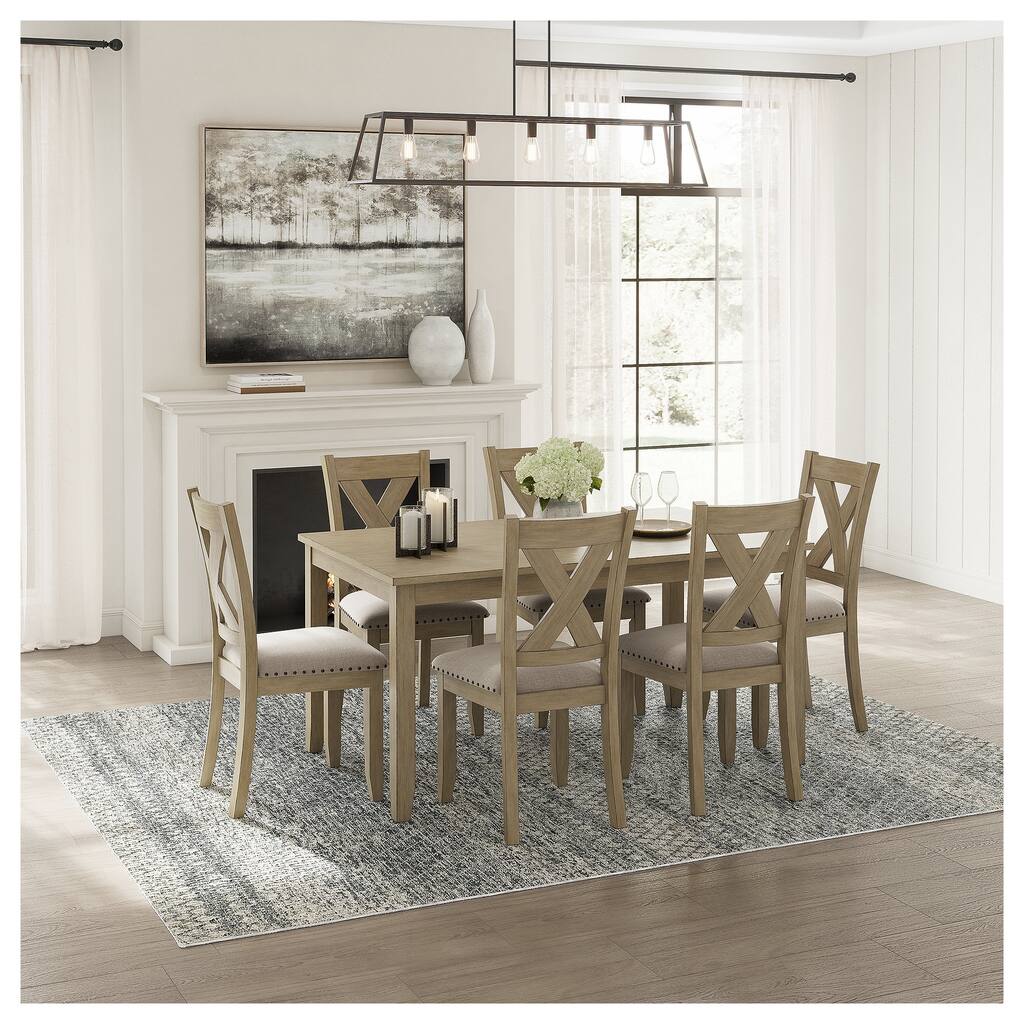 Signature Design by Ashley Sanbriar Brown/Beige Rectangular Dining Table and Chairs (Set of 7)