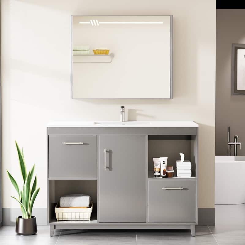 48-Inch Modern Bathroom Vanity with Sink,Ample Storage - Grey