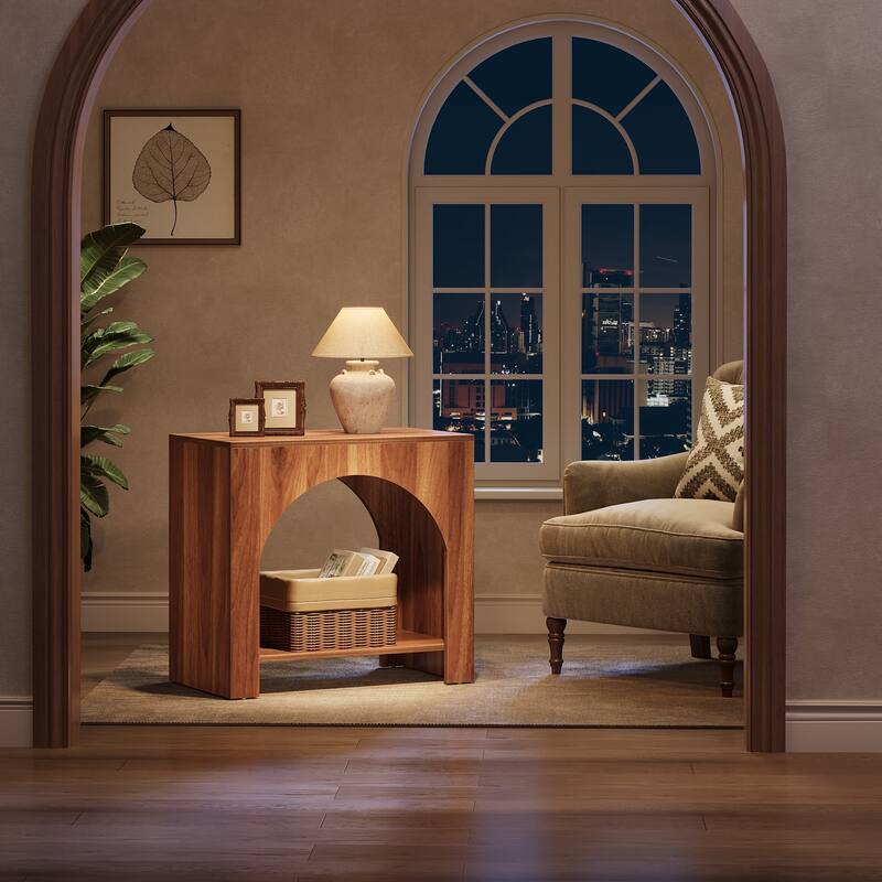 Farmhouse End Table for Living Room Large Side Table with Storage Sofa Table