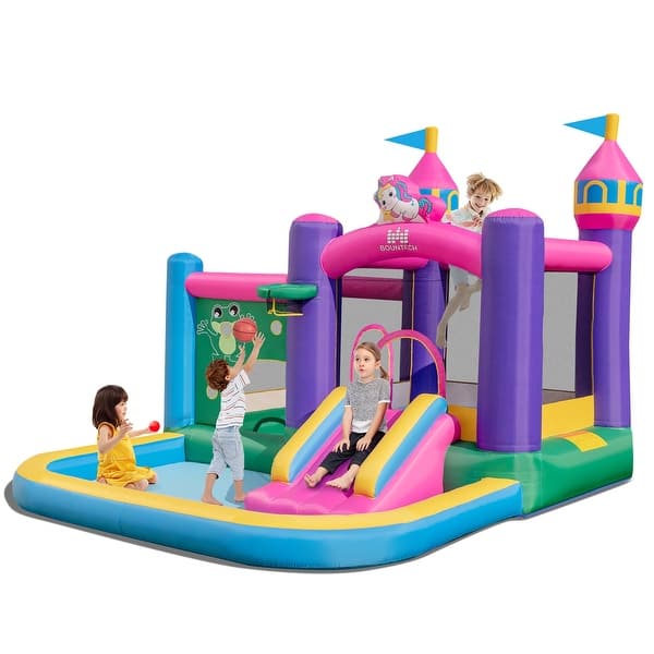 slide 2 of 14, Costway 6-in-1 Kids Inflatable Bounce House with Slide Jumping Area without blower