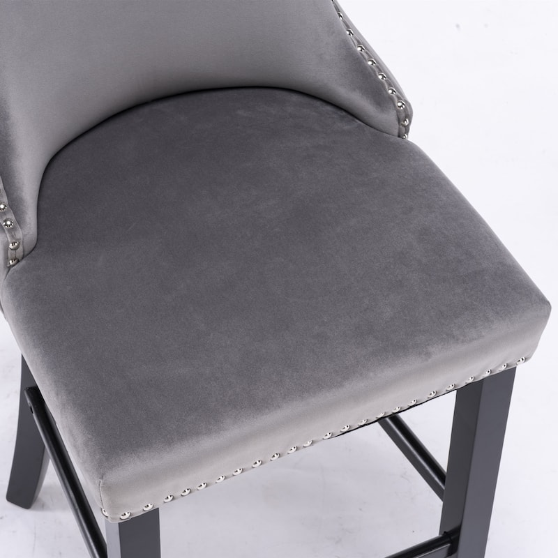 Wing-Back Barstools with Button Tufted Decoration and Wooden Legs, Leisure Style Bar Chairs,Bar stools, Set of 2