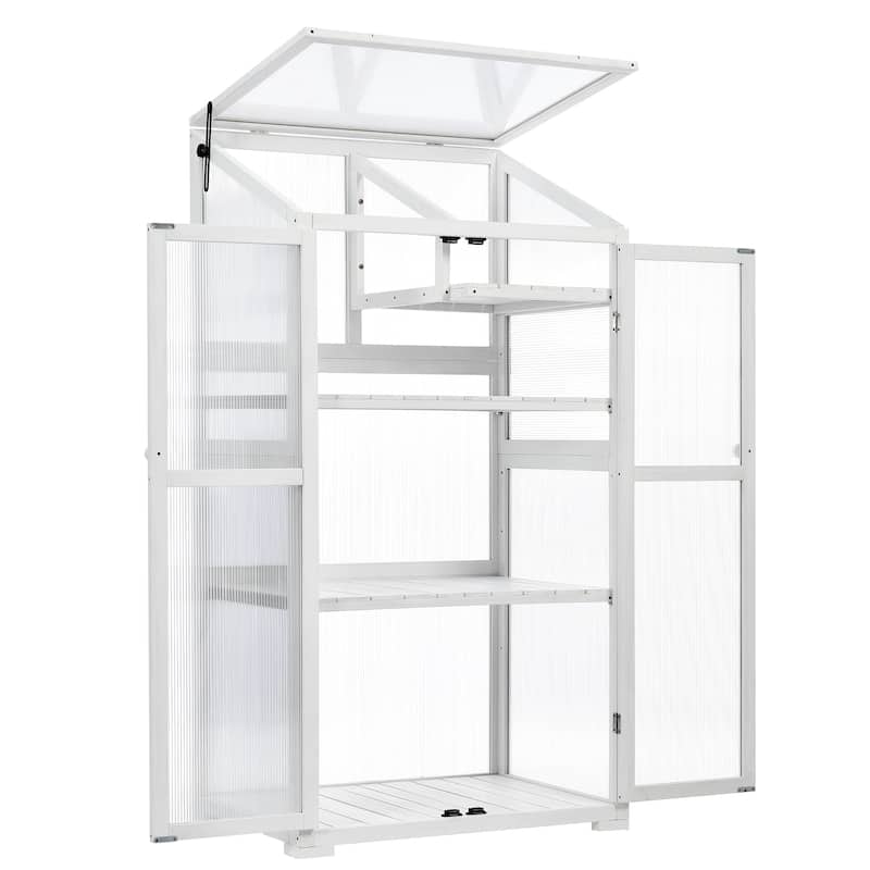 Roomfitters 62" Wood Greenhouse Cold Frame with Wheels and Adjustable Shelves for Indoor Outdoor Use