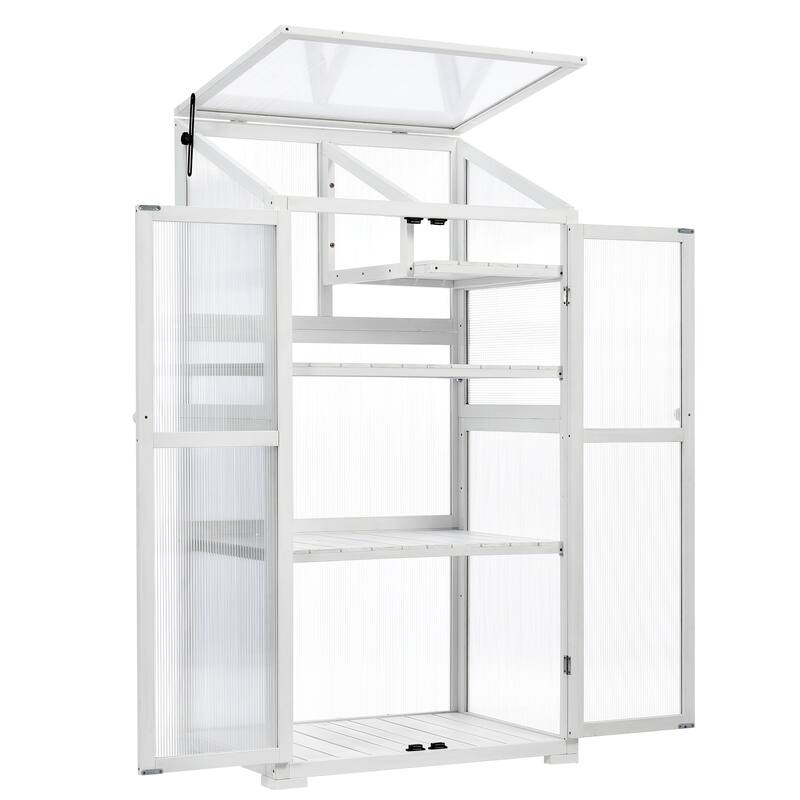 Wood Large Greenhouse Balcony Portable Cold Frame with Wheels and Adjustable Shelves for Outdoor Indoor Use