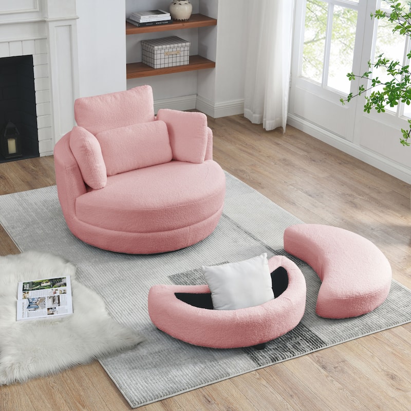 39"W Moon Upholstered Swivel Accent Barrel Chair with Storage Ottoman for Living Room - 51 x 39 x 30.5