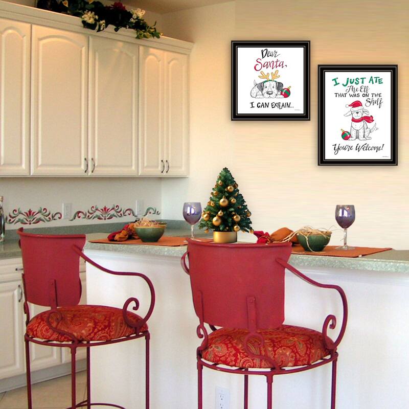 2-Piece Framed Wall Art Set - Humorous "Dear Santa, I Can Explain", Black Frame