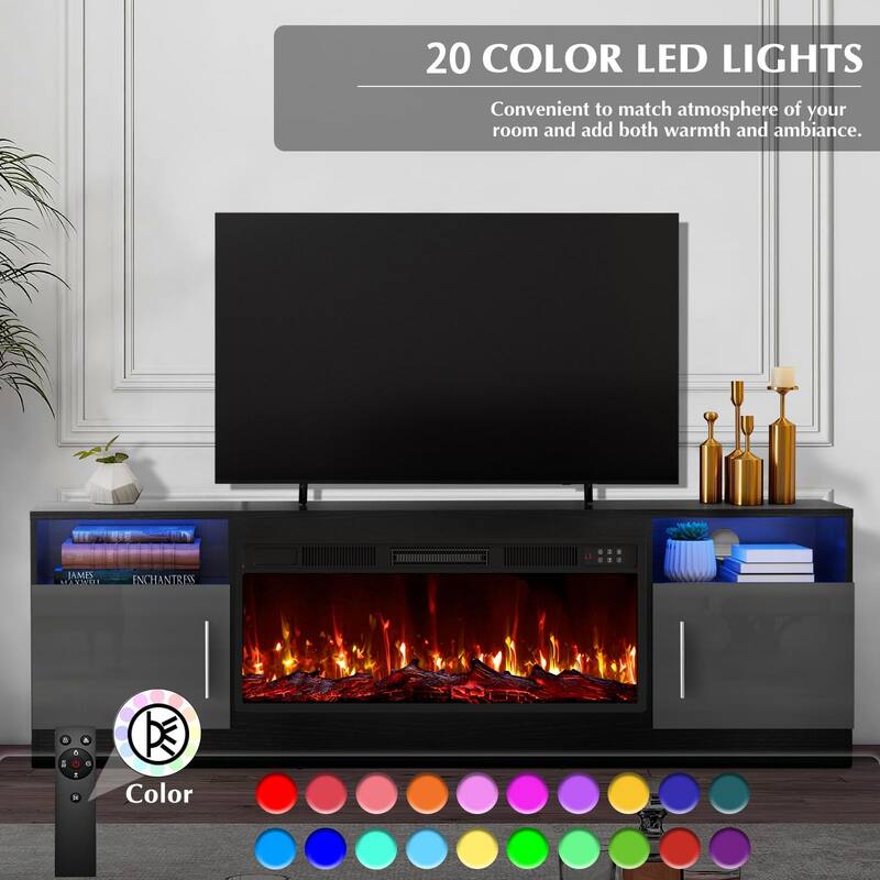 Bossin 70" Fireplace TV Stand with 36" Electric Fireplace, TV Stand for TVs Up to 80", 16 Colors LED Lights/Entertainment Center