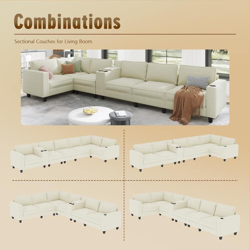 Corner Sectional Sofa L-shape Recliner Couch with Center Console, USB