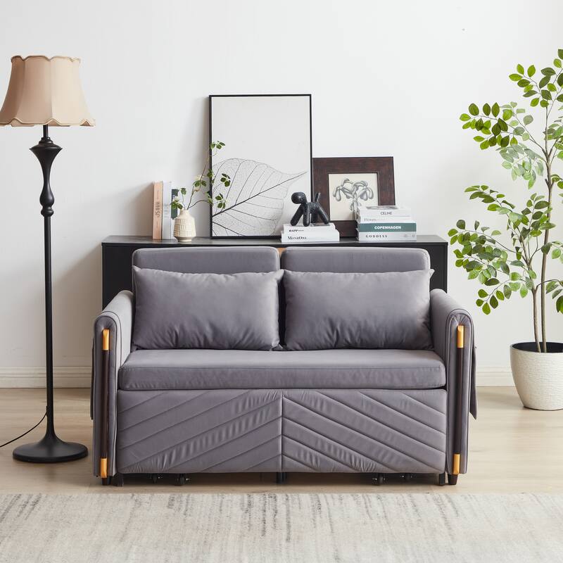54Inch Convertible Sleeper Sofa with Pull Out Bed and 2 Arm Pockets