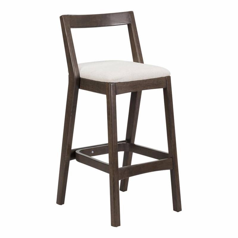 Jasper Indoor Rubberwood Bar Stools with Beige Upholstery and Dark Brown Finish, Set of 2