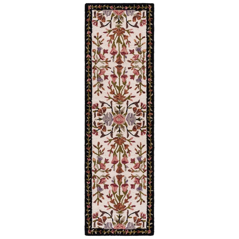 SAFAVIEH Handmade Jardin Schahin Wool Rug - 2'3" x 8' Runner - Ivory/Black