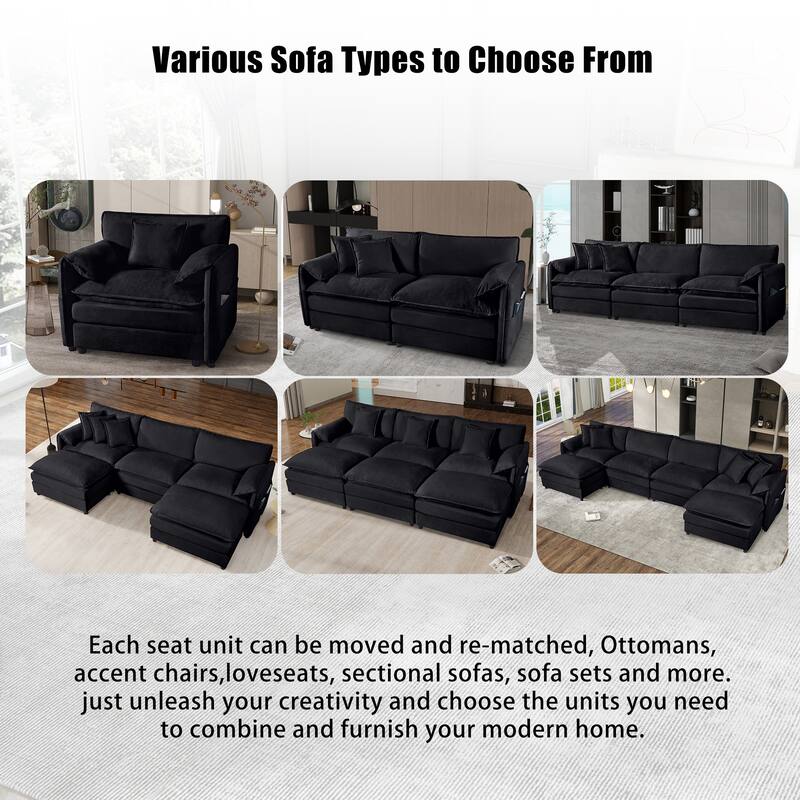 109.45" Chenille Upholstered 3-Seater Sleeper Modular Sectional Sofa with Double-Layer Cushions, DIY Combination
