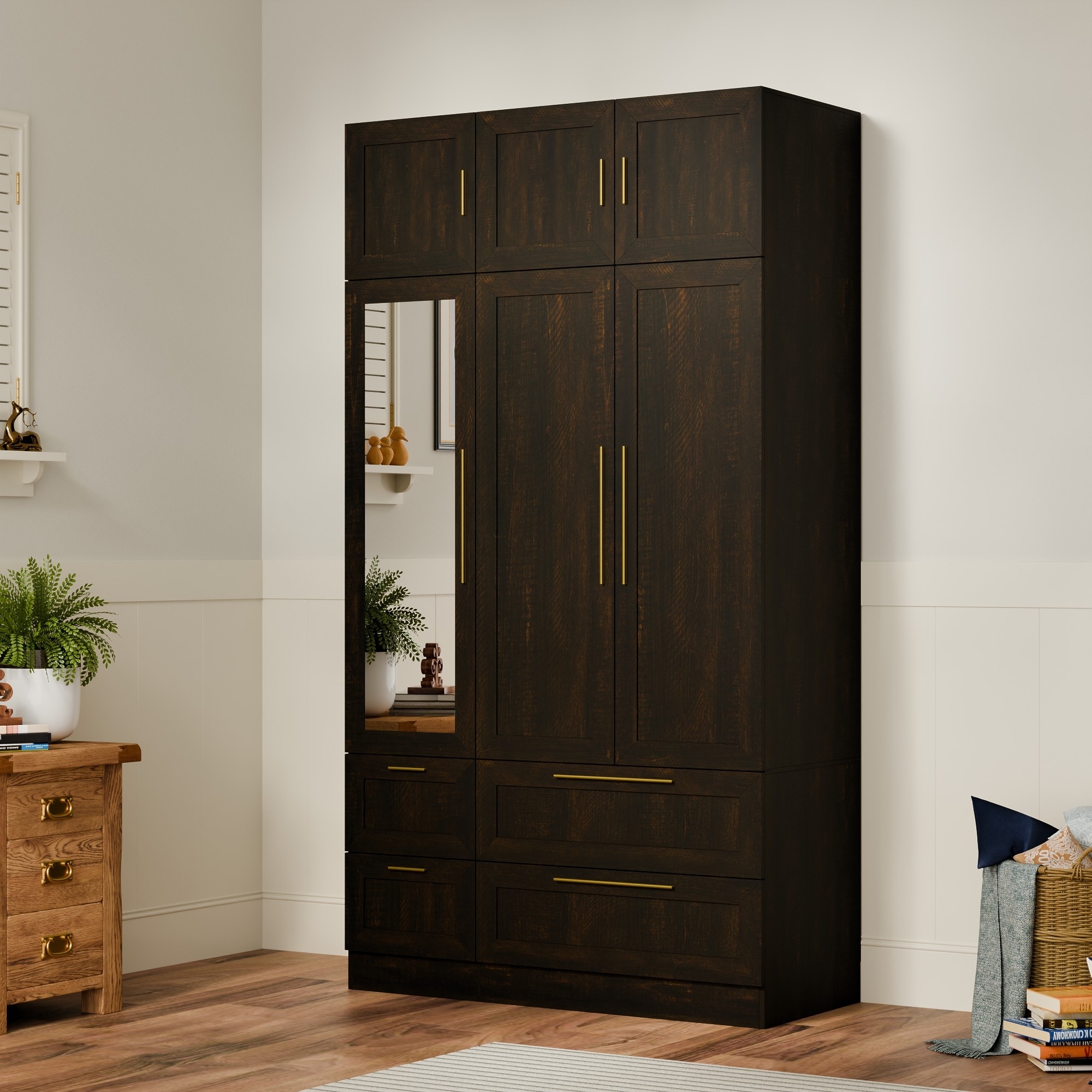 Modern White Wardrobe Closet with Mirror - Multi-Functional Bedroom Storage Cabinet