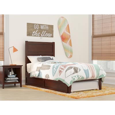 Twin Bed with Trundle - Walnut Platform Bed Frame - Modern Style - HomeStock