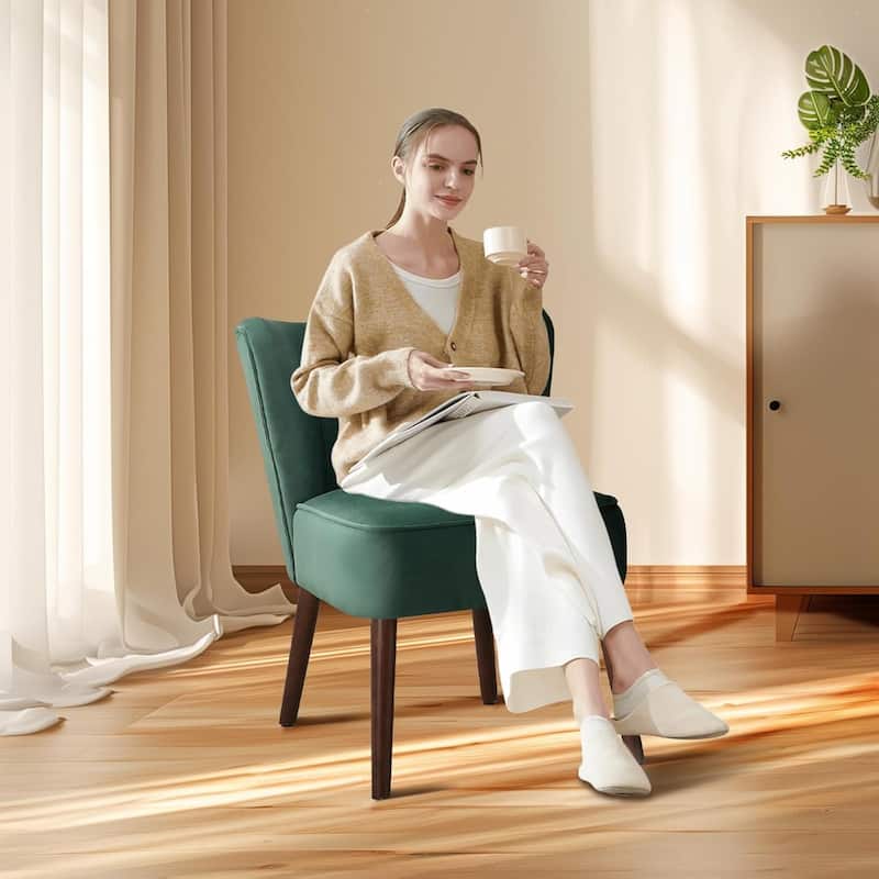 Modern Velvet Accent Chair, Soft Upholstered Living Room Chair with Wooden Legs