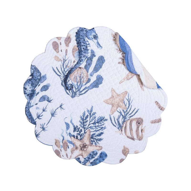 Seahorse Sands Reversible Machine Washable Scallop Quilt Round Placemats Set of 6