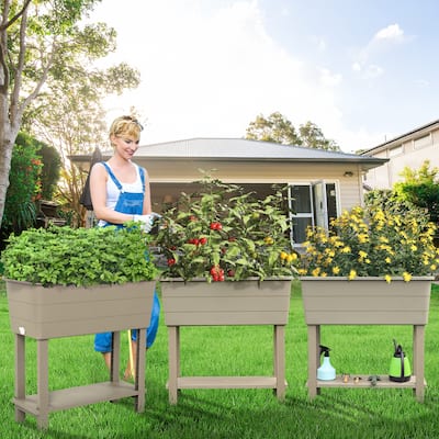 Aoodor Elevated Raised Planter Box with Legs,Storage Space,Plastic Drainage Plug & Water Level Indicator - 30"x14"