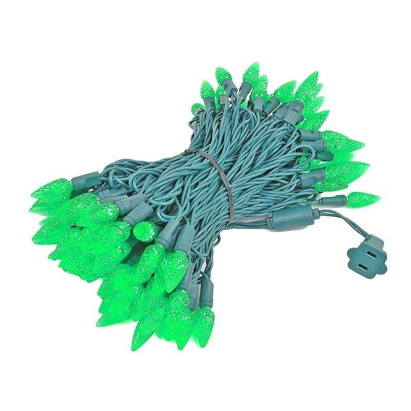 100 Light C6 LED Christmas Mini Light Set, Green Wire, 50 Feet